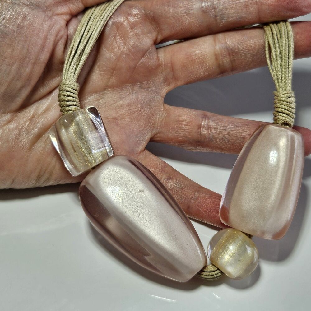 *Sale* Chico's Gold Tone Pink Chunky Beaded Necklace 17-21.5"